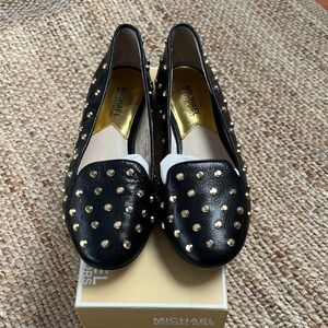 Michael Kors Black and Gold Studded Loafers